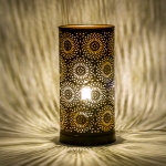 Lampada da tavolo artigianale intarsiata nera