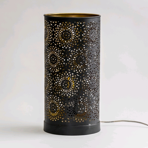 Lampada da tavolo artigianale intarsiata nera