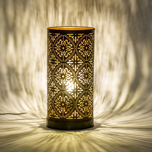 Lampada da tavolo artigianale intarsiata nera