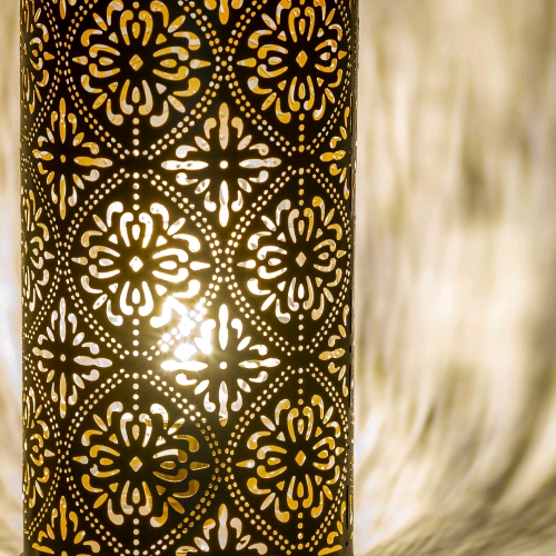 Lampada da tavolo artigianale intarsiata nera