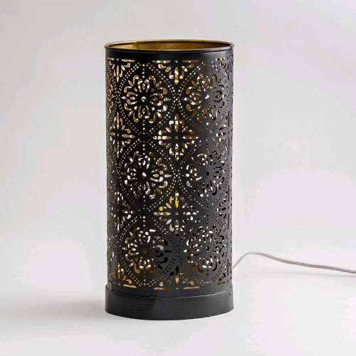 Lampada da tavolo artigianale intarsiata nera