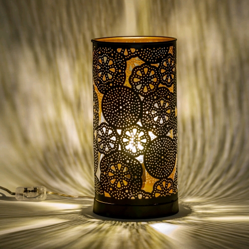 Lampada da tavolo artigianale intarsiata nera