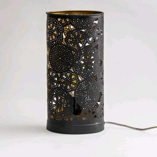 Lampada da tavolo artigianale intarsiata nera