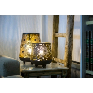 Lampada da tavolo artigianale intarsiata nera grande