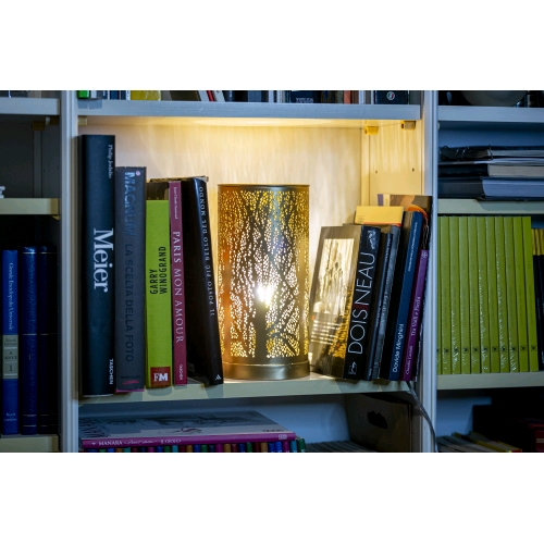 Lampada da tavolo artigianale intarsiata oro