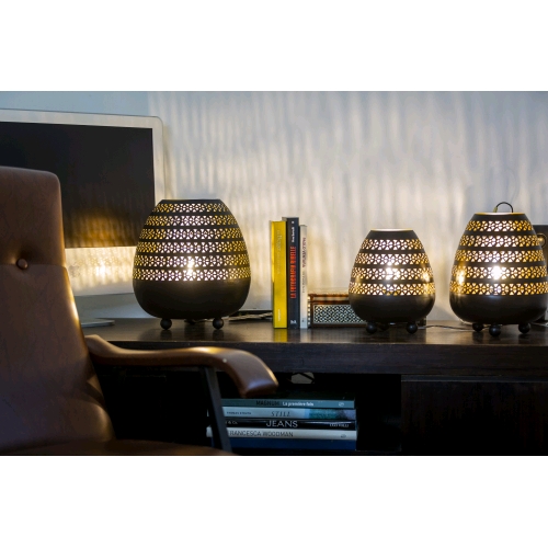 Lampada da tavolo artigianale intarsiata nera grande