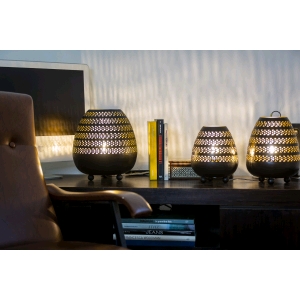 Lampada da tavolo artigianale intarsiata nera media