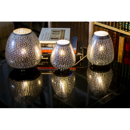 Lampada da tavolo artigianale intarsiata argento grande