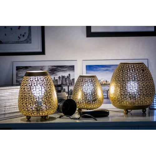 Lampada da tavolo artigianale intarsiata oro media