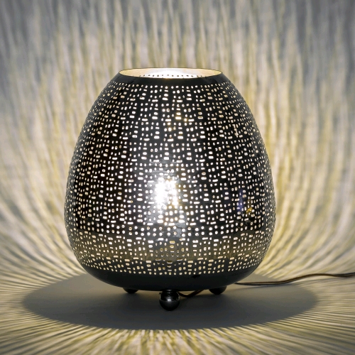 Lampada da tavolo artigianale intarsiata argento grande