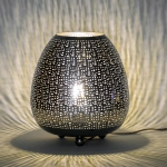 Lampada da tavolo artigianale intarsiata argento grande