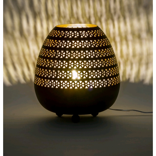 Lampada da tavolo artigianale intarsiata nera grande